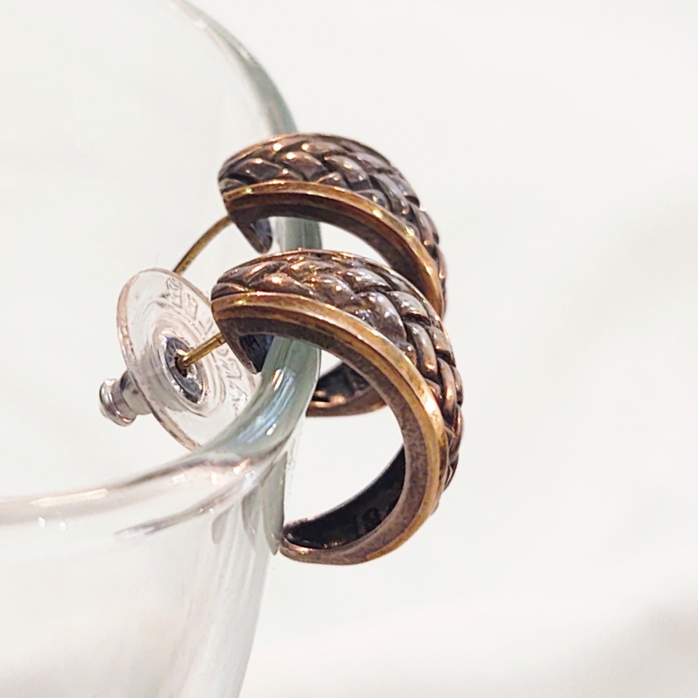 Vintage 14kt & Sterling Silver Basket Weave Earrings - Picture 4 of 5